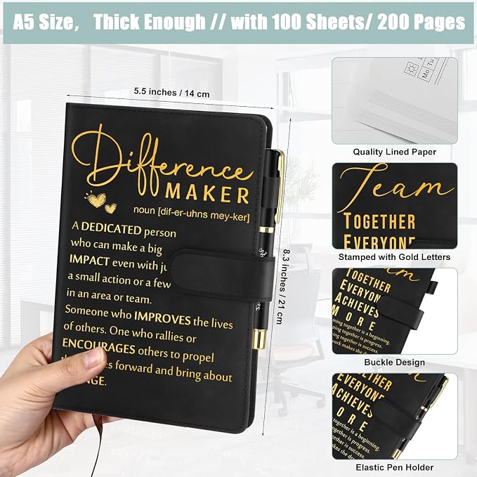 Kosiz 20 Pcs/10 Sets Employee Appreciation Gift Bulk A5 Leather Notebook Inspirational Journal Pen Thank You Gift for Men Women Coworker Teacher Office Back to School(Multicolor,Difference Maker)
