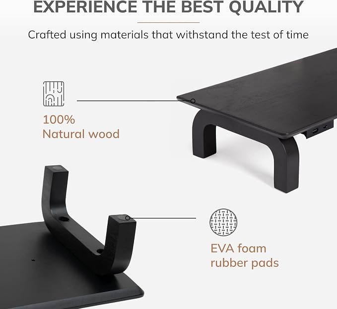 Anji Mountain Monitor Stand - Desktop Organizer & Laptop Riser, Ergonomic Monitor Riser, Space-Saving Monitor Stand for Desk, Durable Construction, Easy Assembly, Ideal for Home & Office,Black