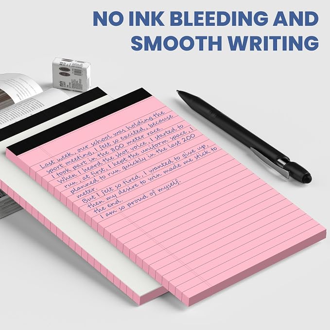 6pcs Small Note Pads, Pink Notepads 5x8 College Ruled Notebook, Writing Pads 5 x 8, Legal Pads, Pad Paper Perforate Notebooks for Work, Message, School, Office Supplies,30 Sheets/Pack