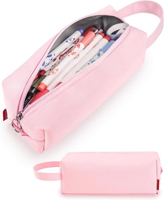 Fmeida Simple Pencil Case Pouch, Office Supplies Gift for Women, Light Pink | Eco-Friendly Fabric, Water-Resistant, Inner Pocket, Carry Handle