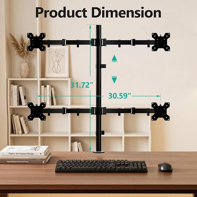 WALI Quad Monitor Desk Mount, 4 Monitor Stand Fits Heavy Duty Computer Screen up to 27 inch, Full Adjustable Arm Holds up to 22 lbs per Arm (M004), Black