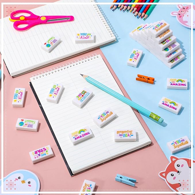 Resurhang 180 Pcs Erasers Bulk for Kids Inspirational Pencil Erasers Bulk for Drawing Motivational Big Eraser School Supplies for Classrooms Back to School Office (Inspirational,White)