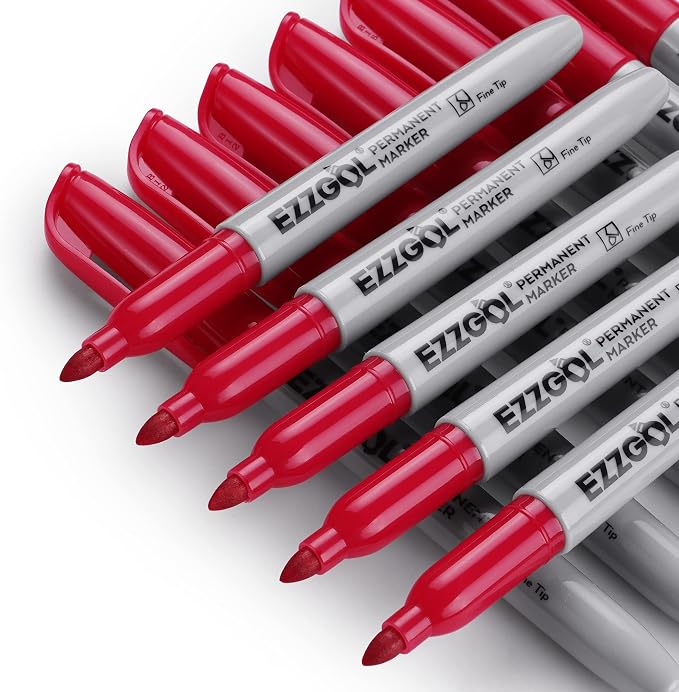 Ezzgol Permanent Markers Bulk, 72 Pack Red Permanent Marker Set, Fine Tip, Waterproof Markers, Premium Smear Proof Pens, Waterproof, Quick Drying, Office Supplies for School, Office, Home