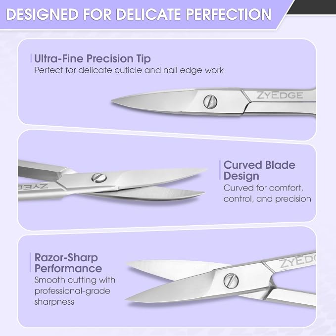 Curved Nail Scissors for Women Manicure Pedicure Scissor for toenail | Stainless steel curved blade and fingernail trimming, ergonomic grip, compact 3.5 inch travel size