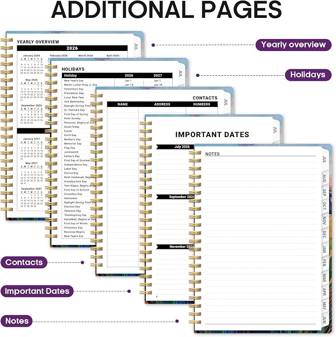 Planner 2026-2027, Academic Year Monthly and Weekly Calendar Planner, Jul 2026 - Jun 2027, Hardcover Teacher Student Planning Agenda book with Tabs, Perfect for School Office Supplies, 6.3" x 8.5" - Golden Meadow