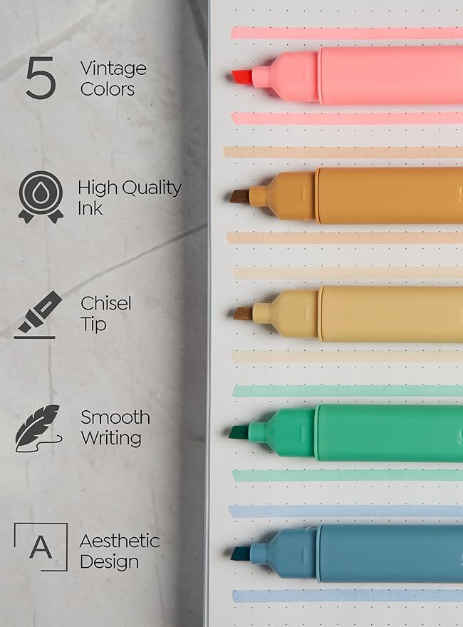 BLIEVE Bible Highlighters No Bleed Through, Chisel Tip, 5 Pack