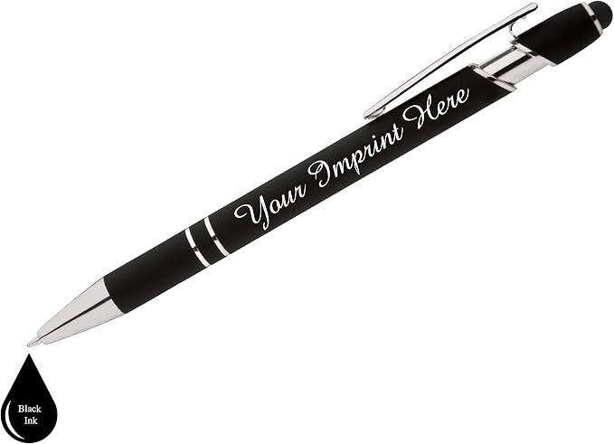 ExpressDesigns™ - Personalized Pens Gift Set w/Journal- 2 Pack of Soft Touch Metal Pens w/Notebook - Custom Engraved with Name or Message (Black)