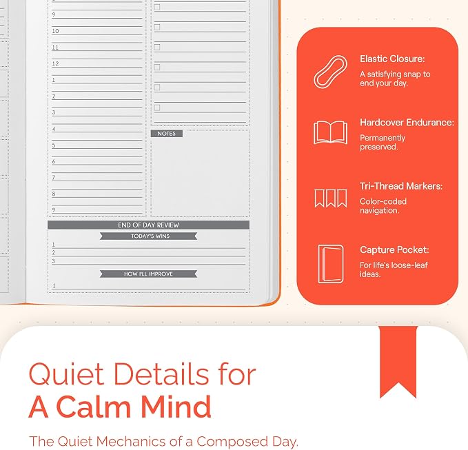 Panda Planner Classic A5 Undated Daily Planner 2026-2027, 8.25x5.75 Orange | Hourly schedule, to do list, habit tracker, gratitude journal, quarterly layout, 100 GSM paper