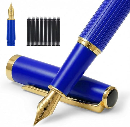Fountain Pen,Elegant Fountain Pens with 2 Nib(F/EF) 8 black ink cartridges,Fancy Pen for Journaling,Nice Pens for Writing,Calligraphy Pen,Writing Pen with Gift box(Blue)