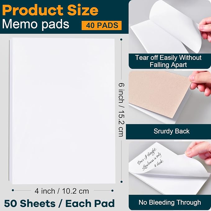 Beieverluck 20 Pack Note Pads 4x6, Small Notepads Memo Pads, 50 Sheets Per Note Pad, Blank Scratch Pads Mini Notepad for Grocery Shopping To Do Lists Writing Quick Notes Work Home Office