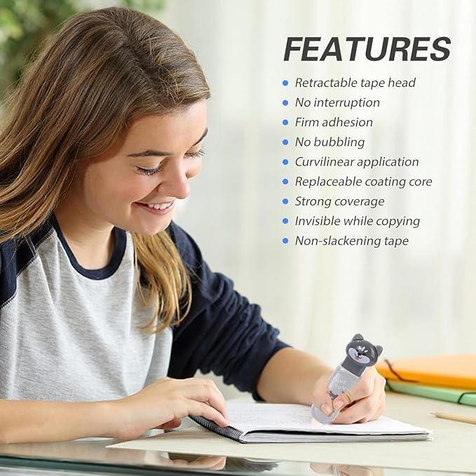 Correction Tape, Mini Retractable Correction Tape Pen, with Aesthetic Cute Cat Applicator,for Back To School Office Supplies.