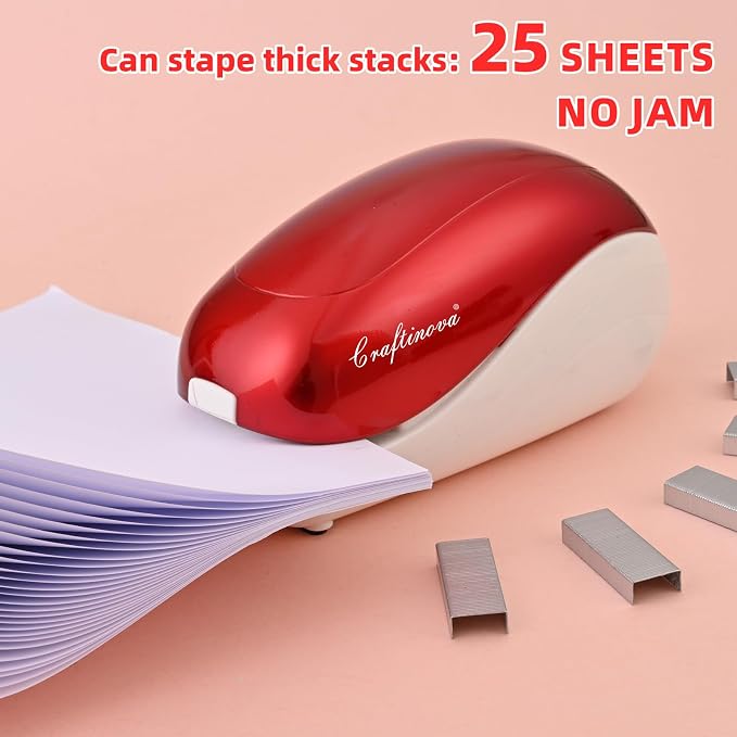 Electric Stapler,Including 2000 Staples and 1 Staple Remover, Suitable for Palm Size and high Comfort，25 Sheet Capacity, AC Adapter or Battery Powered，Battery not Included