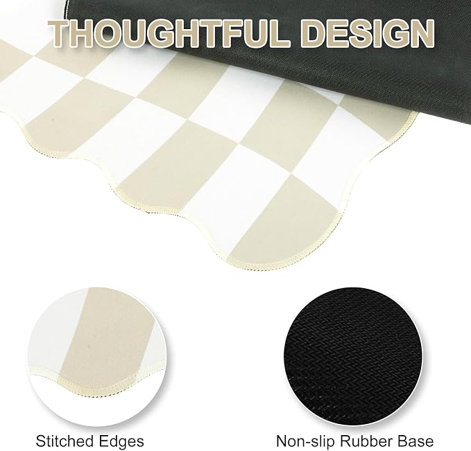 L-SPOUTTO Beige Checkered Mouse Pad,Scalloped Desk Mat XXL Large Geometric Gaming Mousepad,35.4x15.7in Non-Slip Rubber Base Keyboard Pad Waterproof Desktop Mat for Laptop Computer Game Home Office