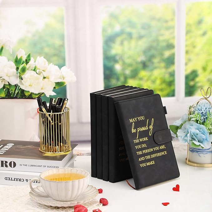 Kosiz 20 Pcs/10 Sets Employee Appreciation Gift Bulk A5 Leather Notebook Inspirational Journal Pen Thank You Gift for Men Women Coworker Teacher Office Back to School(Black,Proud)