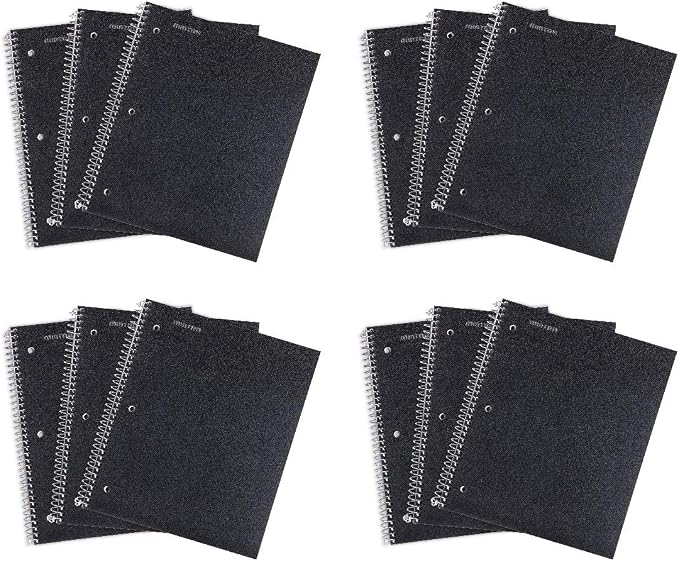 Mintra Office Durable Spiral Notebooks, 1 Subject, (Black, Wide Ruled 12pk), 100 Sheets, Poly Pocket, Moisture Resistant Cover, School, Office, Business, Professional