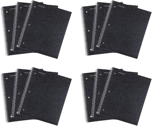 Mintra Office Durable Spiral Notebooks, 1 Subject, (Black, Wide Ruled 12pk), 100 Sheets, Poly Pocket, Moisture Resistant Cover, School, Office, Business, Professional