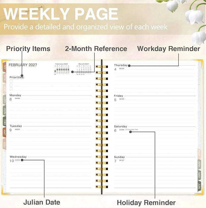 GuassLee 2026-2027 Academic Planner, Weekly and Monthly Planner from July 2026-June 2027, 8.4"x 6.1" Aesthetic Daily Agenda Book with Pocket, Stickers, Coated Tabs for School Office Supplies, A5 Size