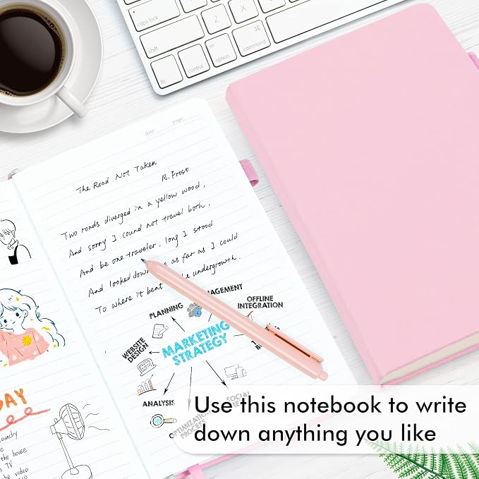 feela 3 Pack Notebooks Journals Bulk, Hardcover Notebook Classic Ruled Lined Journals with Pen Holder for Women Girls School Business Supplies, with 3 Black Pens, 120 GSM, 5.1”x8.3”, A5, Rose Pink
