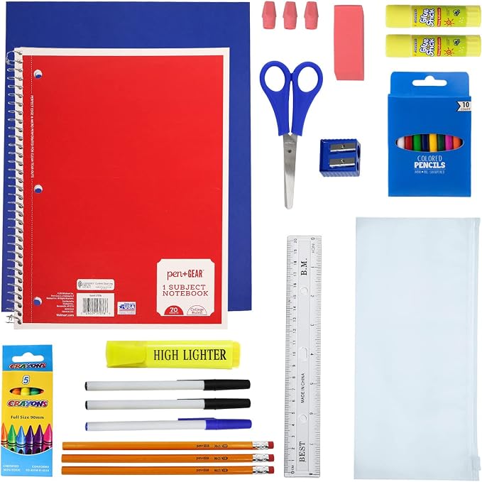 12 Pack 17" Bulk Clear Backpacks With 34 Pc School Supplies Kit, 6 Colors | Wholesale Transparent Bookbags for Kids, Reinforced Clear Vinyl Backpack Set for Charity Giveaways & Back to School Drives