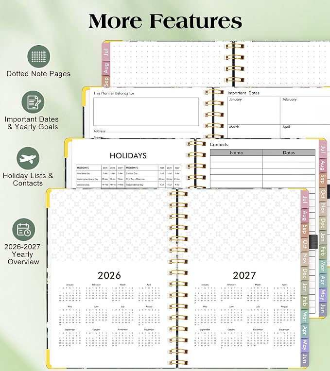 Academic Planner 2026-2027, Hardcover Weekly and Monthly Calendar Planner from July 2026 - June 2027, Daily Agenda Planners with Tabs, College School Organizer for Student Teacher, A5 (6.1" x 8.2"), Green Eucalyptus