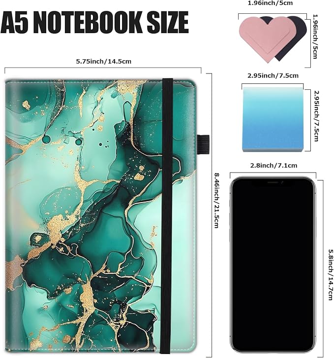Hardcover Executive Notebooks, A5 PU Leather Lined Journal Notebook, 200 Pages Thick Paper Subject Notebooks for School,Work,Home Writing Business Notebook, Diary Book ，Cyan Marble
