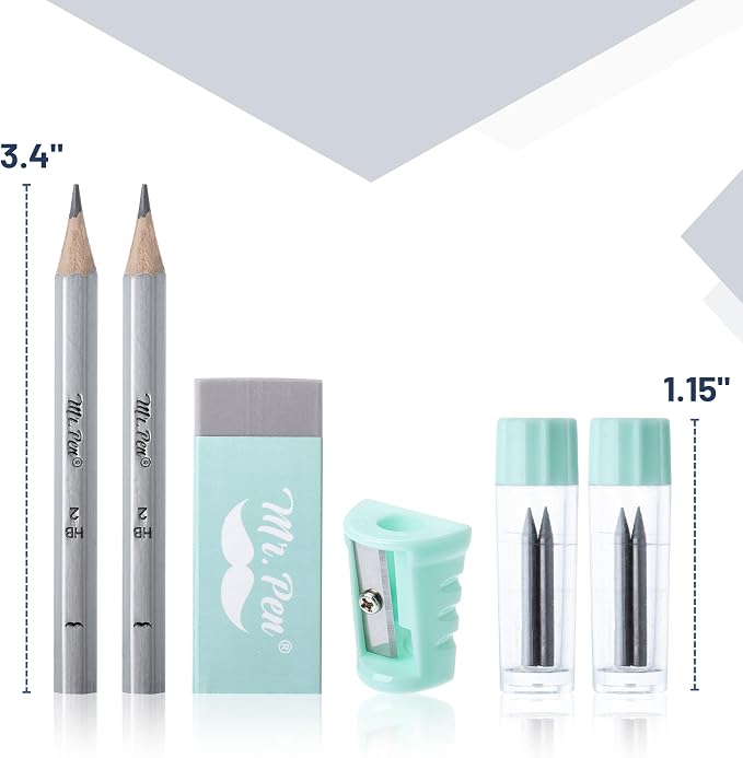 Mr. Pen- Geometry Set, 13 pcs, 3 Metal Compasses, Protractor, 6" Ruler | 45° & 30°/60° Set Squares, Pencils, Lead Refills, Sharpener & Eraser for Math, Drafting & Classroom Use | 45° & 30°/60° Set Squares, Pencils, Lead Refills, Sharpener & Eraser for ...