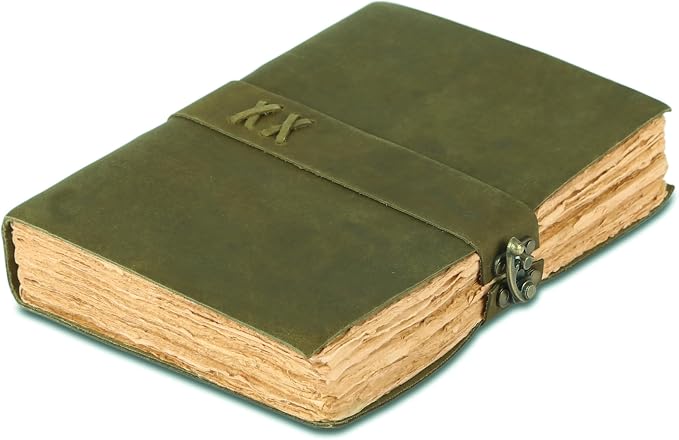 Vintage Leather Journal Handmade Buffalo Deckle Edge Paper – Leather Bound Journal for Women Men Vintage C-Lock Closure Ideal for Writing & Travel for Artists