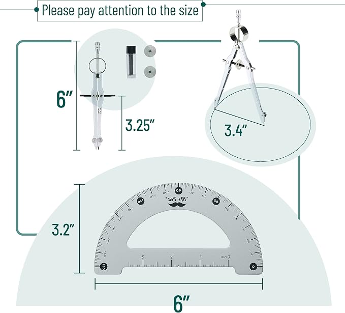 Mr. Pen- Metal Protractor and Metal Compass Set, Compass for Geometry | Geometry Set, Compasses, Protractor and Compass, Protractor for Geometry, Drawing Compass, Math Compass, Math Compass