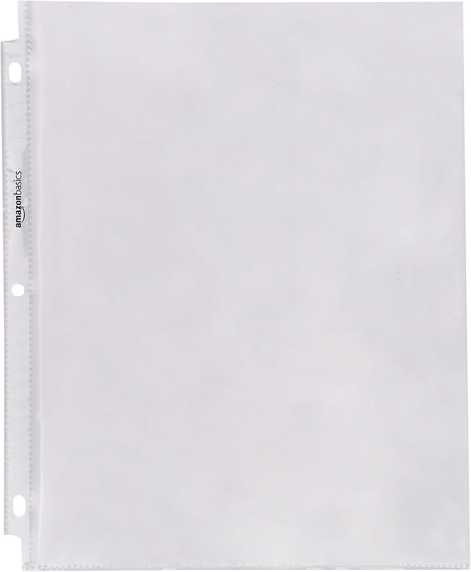 Amazon Basics Sheet Protectors for 3 Ring Binder, Lightweight, Acid-Free, Clear Plastic Sleeves, Letter Size, 8.5 x 11 Inch, 100-Pack