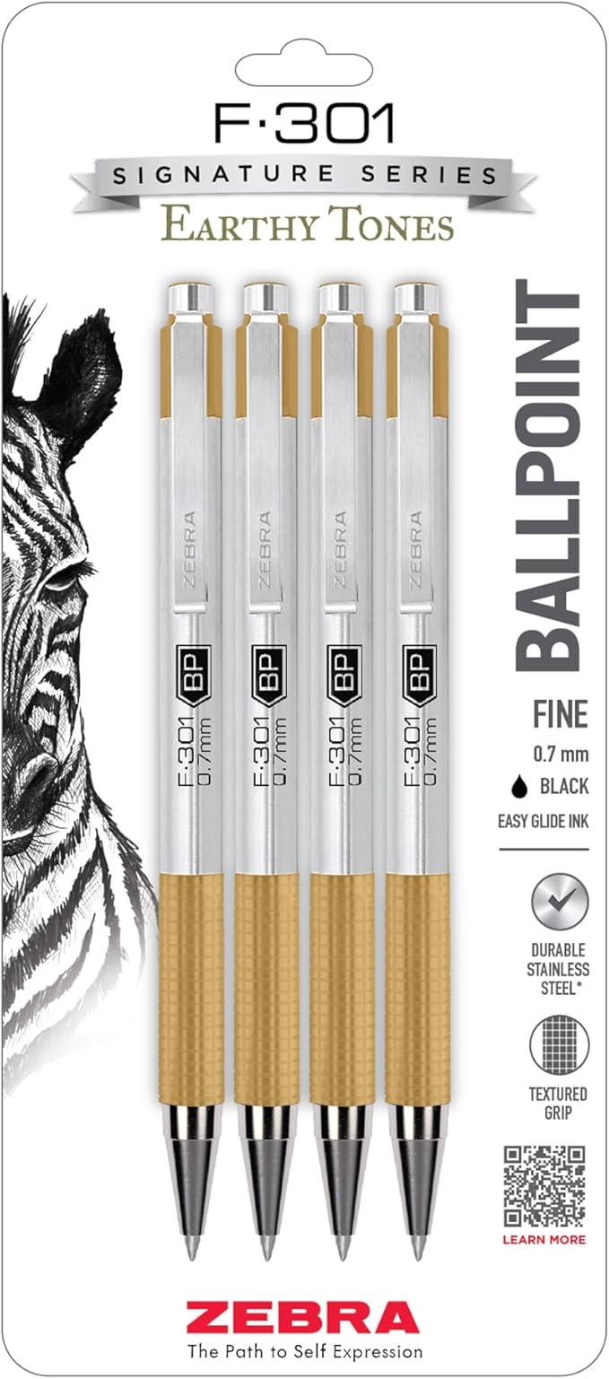 Zebra Pen F-301 Signature Series Ballpoint Pen, Black, 0.7mm, 4-Pk (27254)