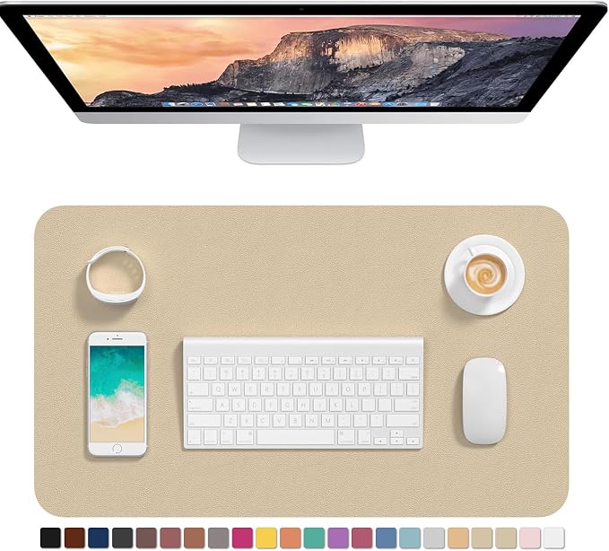 Hsurbtra Desk Pad, 23.6" x 13.8" PU Leather Desk Mat, M Extended Mouse Pad, Waterproof Desktop Blotter Protector, Non-Slip Ultra Thin Small Laptop Keyboard Writing Mat for Office Home, Beige