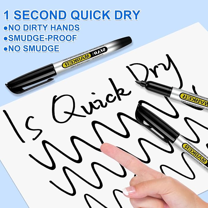 SFAIH 120 Black Permanent Markers Bulk -1s Quick Drying, Fine Point Markers for Write Mark, School, Office, Warehouse, Business, Logistics, Durable, Waterproof Ink on Paper, Plastic, Metal, Cardboard