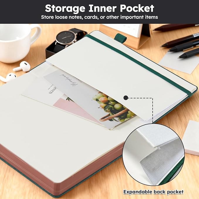 FOCUS DAY Lined Journal Notebook, A5 size (5.7'' X 8.4''), 320 Pages 100GSM Thick Paper, Leather Hardcover, for Women Men, Writing, Note Taking, Personal Diary, Travel Journal
