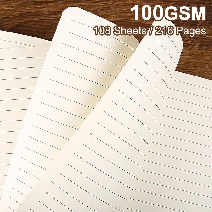 Lined Journal Notebook for Work College Ruled Note Book 5.79"x8.27" A5 PU Leather Daily Journaling 216 Pages for Women Men Writing Home School Supplies Business (Khaki/Darkpink)