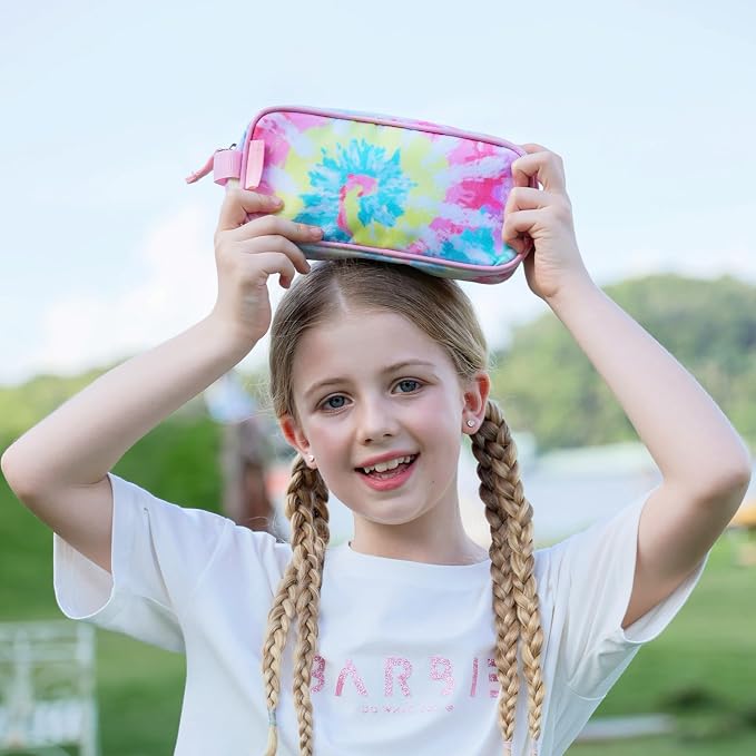 Choco Mocha Kids Pencil Case for Girls, Soft Zipper Pencil Pouch for Girls Pencil Case for School, Rainbow Pencil Bag for Toddler Girl, Pink
