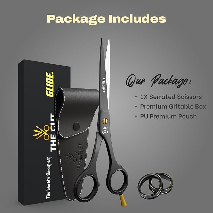 The Cut Factory® 6.5” Matte Black Luxury Hair Scissors – Ultra-Sharp High Carbon Steel Barber Shears for Men, Women & Kids – Gift-Boxed with Leather Pouch For Salon & Home(1x Scissors only)