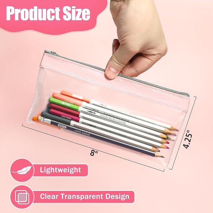 4 Pack Clear Pencil Pouch, Cute Pencil Case, Pencil Bag With Zipper | Teen Portable Pencil Pouch for School & Stationery Supplies