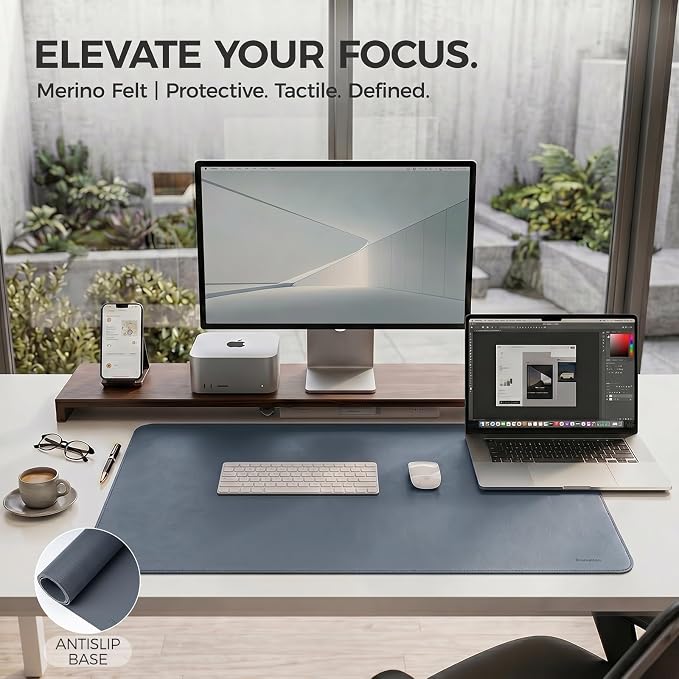 Large Desk Pad Non-Slip Desk Mat Protector for Keyboard Mouse Waterproof Vegan Leather Surface Faux Leather Laptop Mat Smooth Mouse Pad Premium Gift Tube Dusk Navy 23.6" x 13.7"