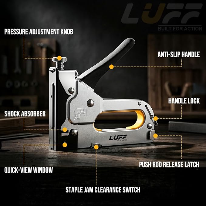 Staple Gun - LUFF 3 in 1 Heavy Duty Stapler Gun with Staple Remover and 3000 Staples for Upholstery, Manual Brad Nailer Power Adjustment Stapler Gun for Wood, Decoration, Crafts DIY