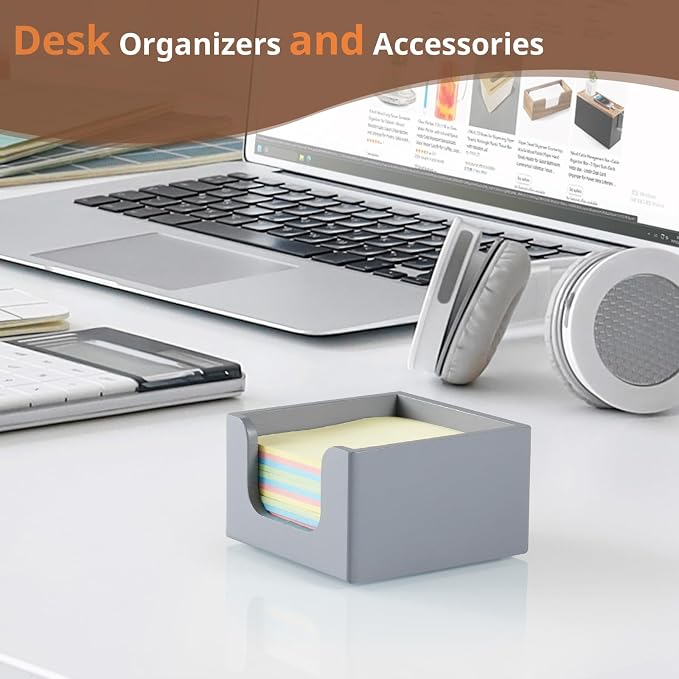 Gray Sticky Note Holder, Wood Note Dispenser for Office Desk Accessories, Self Stick Note Pad Holder, Memo Pad Holder Dispenser Organizer for School Office Desk Supplies