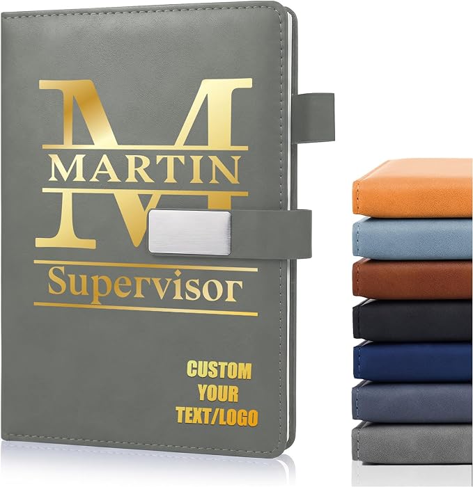 Custom Journal Notebook with Name and Text - Personalized Leather Journal - UV Printing A5 Hardcover Executivenotebooks for Work - Personalized Gifts for Employees, Bosses, Teachers - Business Gifts