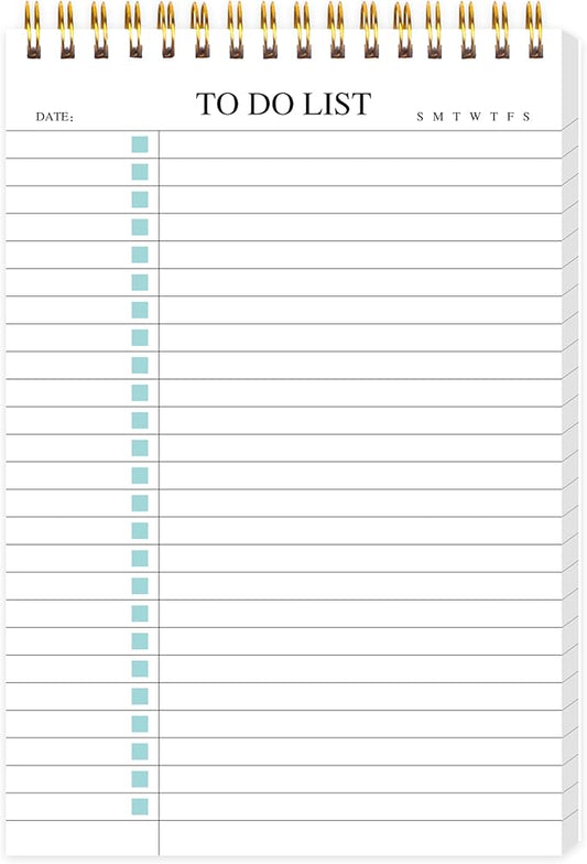 To Do List Notepad, Undated Daily Planner Notepad, A5 (5.5" x 8.3"), Green | To Do List Notebook, Checklist Planner, Waterproof Spiral Notepad, for Work, Office Supplies, School Planner, 52 Sheets/Pack