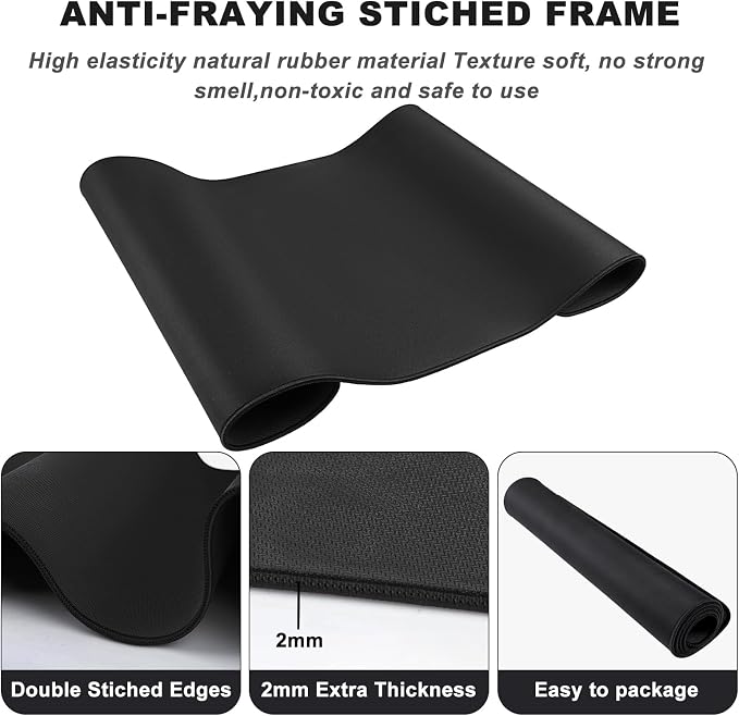 31.5" x 15.7" Waterproof Fabric Desk Pad, Rubber Anti-Slip Base, Stitched Edges No Curling, Fits Laptop Keyboard and Mouse, Smooth Office Mat Large Mouse Pad for Work Game, Black