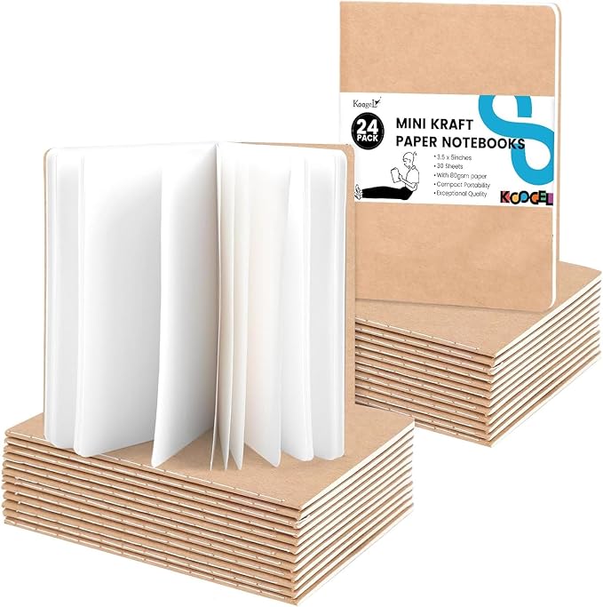 Koogel 24PCS Mini Notebooks Bulk, 3.5 x 5 Inch Small Blank Pocket Notebooks Memo Pad Tiny Journal Sketch Note Book Bulk for School Students Office Home Travel Supplies, 30 Sheets/60 Pages