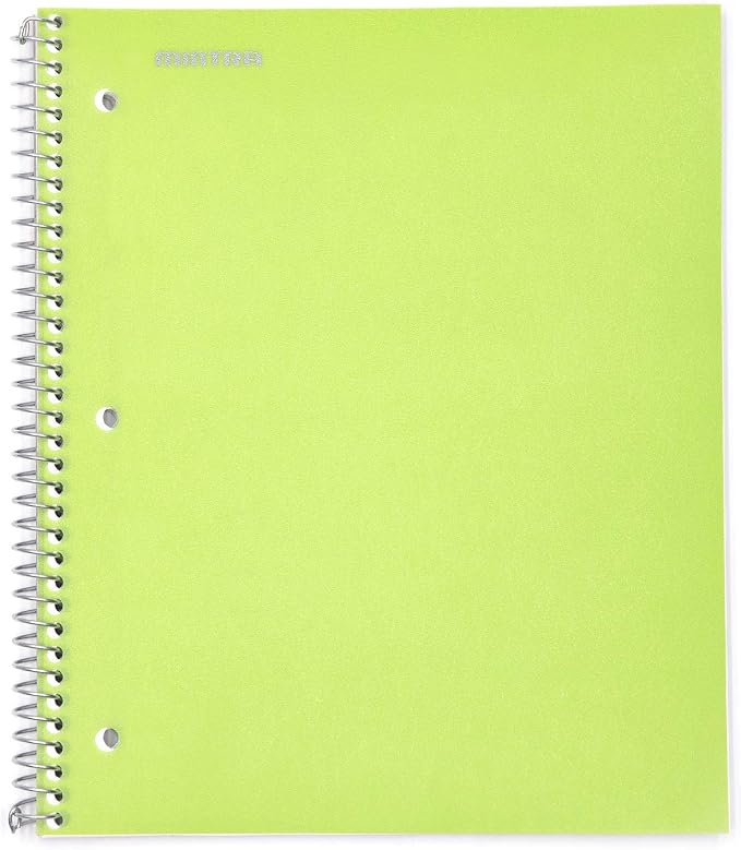Mintra Office Durable Spiral Notebooks, 1 Subject, (Green, Wide Ruled 12pk), 100 Sheets, Poly Pocket, Moisture Resistant Cover, School, Office, Business, Professional