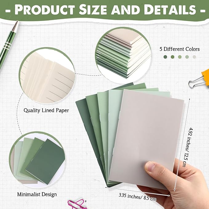 Eaasty 20 Set Mini Notebooks with Ballpoint Pens Bulk Back to School Gift Small Pocket Notepads Gradual Color Composition Journals and Pens for School Supplies Writing Notebooks (Green Series Colors)