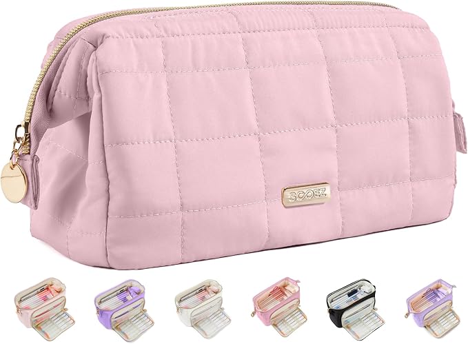 Sooez Large Pencil Case Pouch, Soft Pencil Bag with Zipper, Pen Bag Wide Opening, School Supplies Cute Pencil Case for Girls Boy Men Women, Dusty Pink