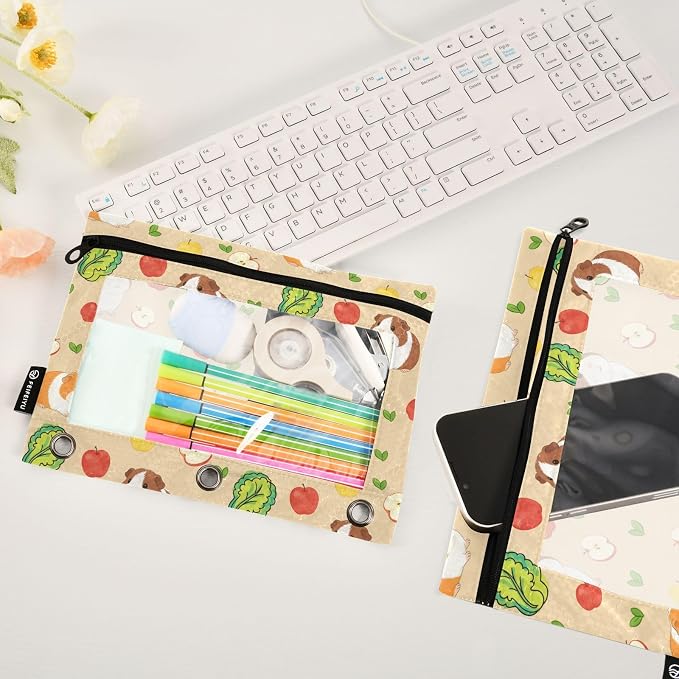 Guinea Pigs Pencil Pouches for 3 Ring Binder, Zipper Binder Pencil Case, 2 Pack Clear Window Case Bag for Office Organizers