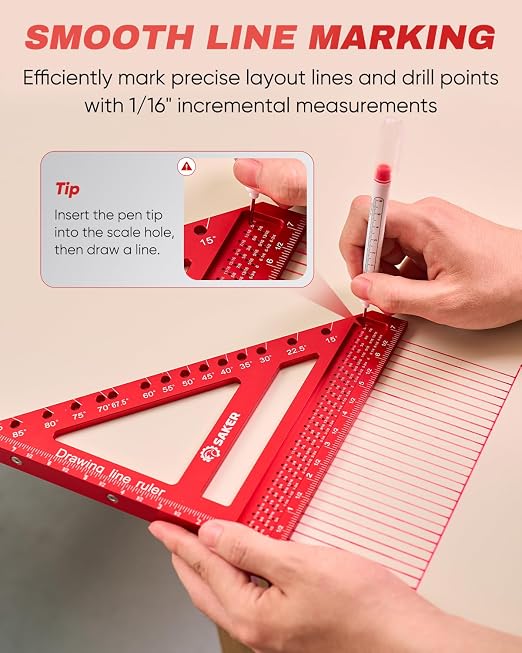 Saker 8.5Inch 3D Multi-Angle Measuring Square Ruler, Aluminum Alloy Carpenter Square,Precision Hole Scribing Ruler with Angle Pin for Woodworking, Engineering, and Construction Projects