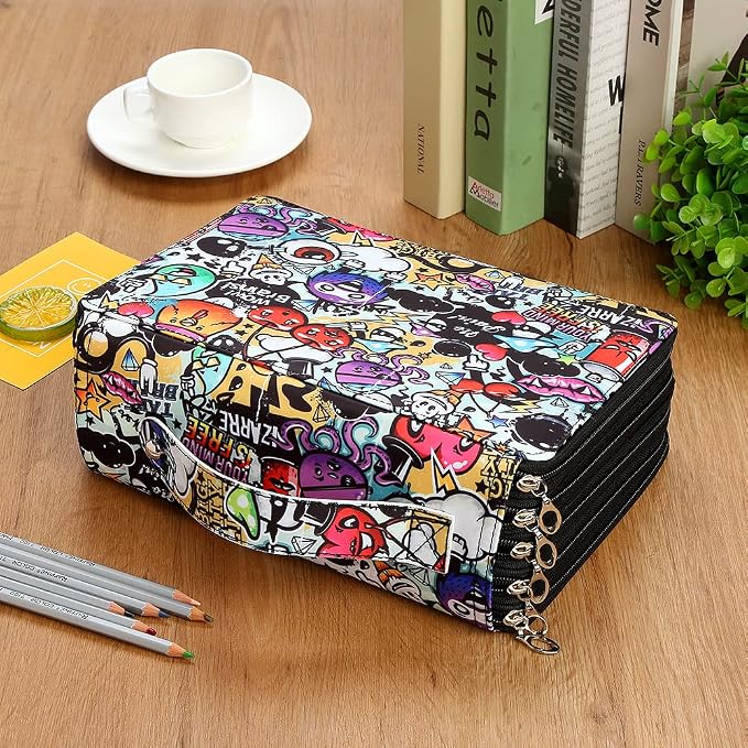 250 Slots Colored Pencil Case Organizer, 5 Layer Bag | Twill Oxford fabric, 255 elastic loops, detachable handle, for travel, home storage, drawing tools, creative gifts